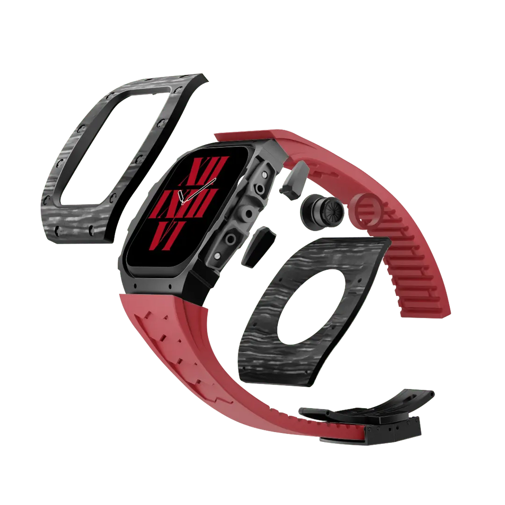Custodia in fibra di carbonio e cinturino in silicone per Apple Watch