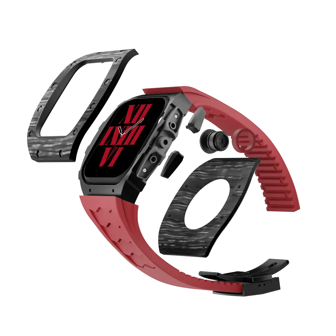 Custodia in fibra di carbonio e cinturino in silicone per Apple Watch