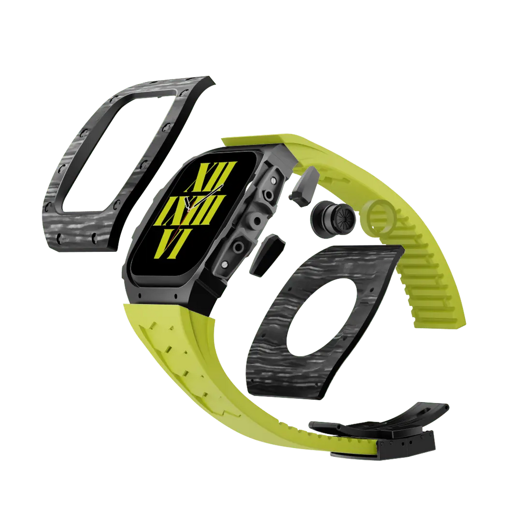Custodia in fibra di carbonio e cinturino in silicone per Apple Watch