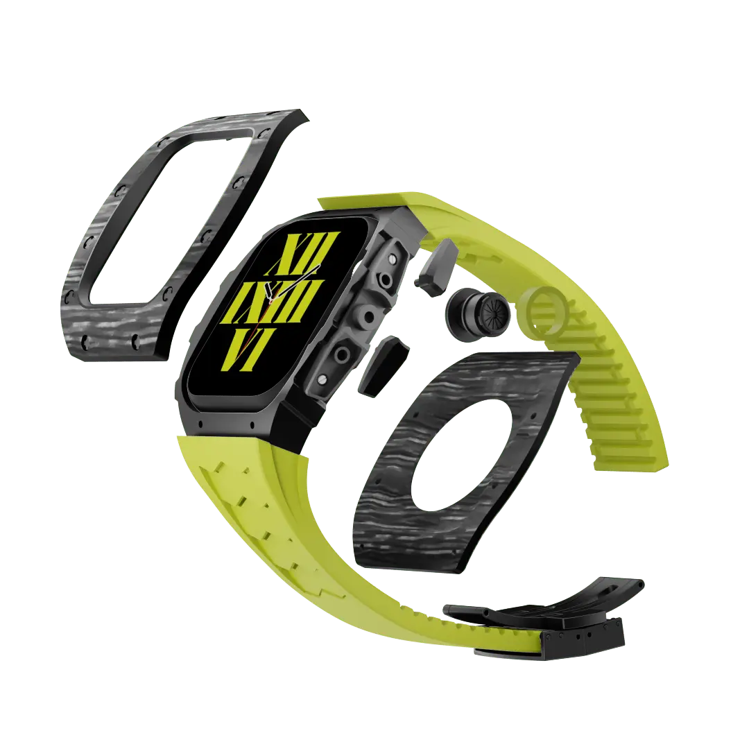 Custodia in fibra di carbonio e cinturino in silicone per Apple Watch