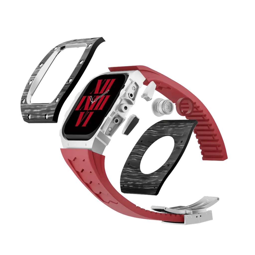 Custodia in fibra di carbonio e cinturino in silicone per Apple Watch
