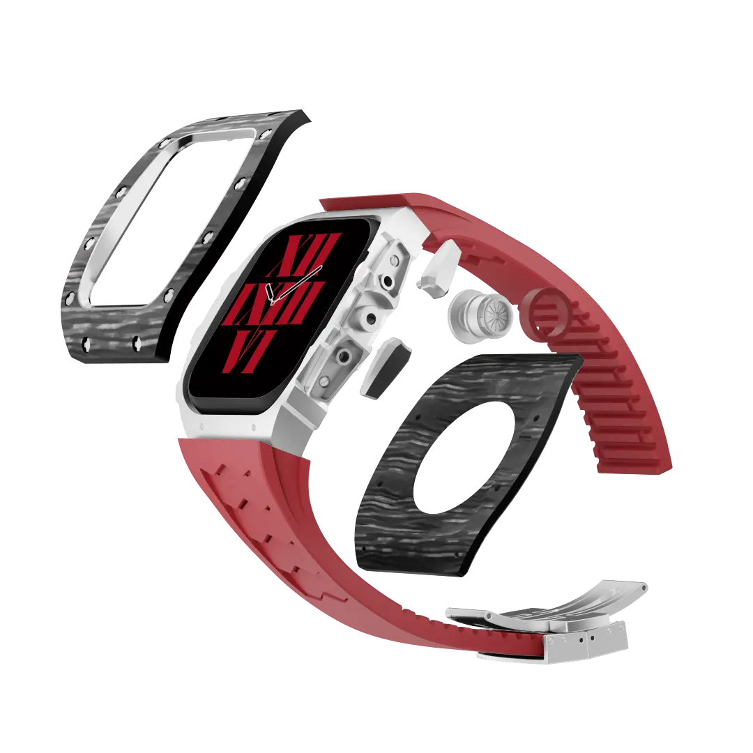 Custodia in fibra di carbonio e cinturino in silicone per Apple Watch