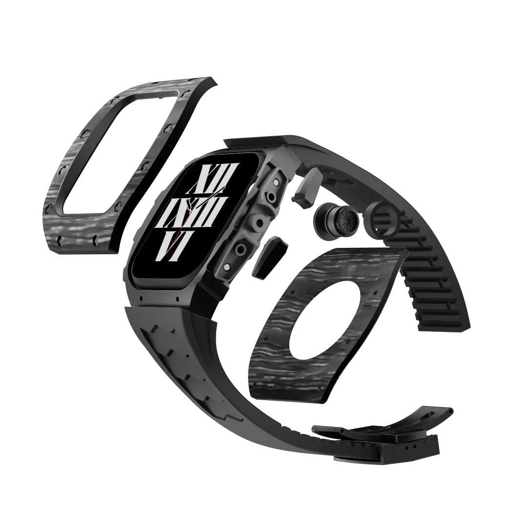 Custodia in fibra di carbonio e cinturino in silicone per Apple Watch