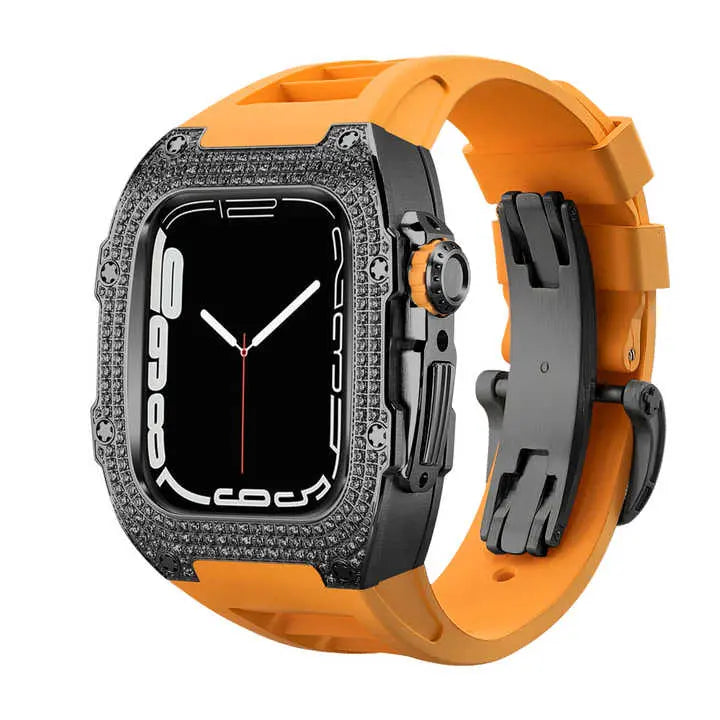 Custodia decorata in titanio e cinturino in silicone per Apple Watch