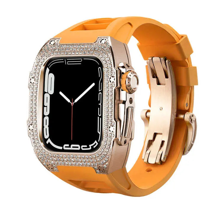 Custodia decorata in titanio e cinturino in silicone per Apple Watch
