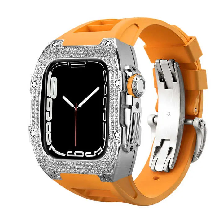 Custodia decorata in titanio e cinturino in silicone per Apple Watch