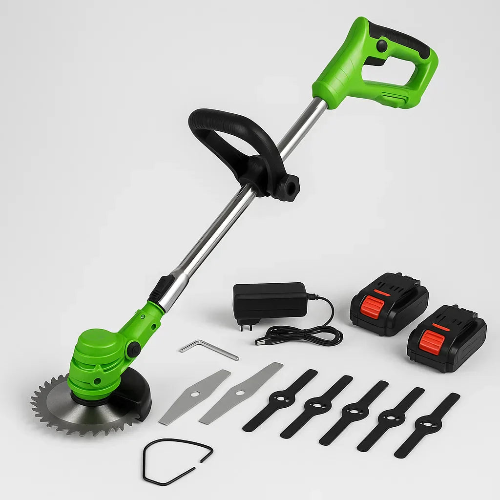 ماكينة إزالة الأعشاب الكهربائية اللاسلكية LawnMaster وقص العشب، تعمل بالبطارية