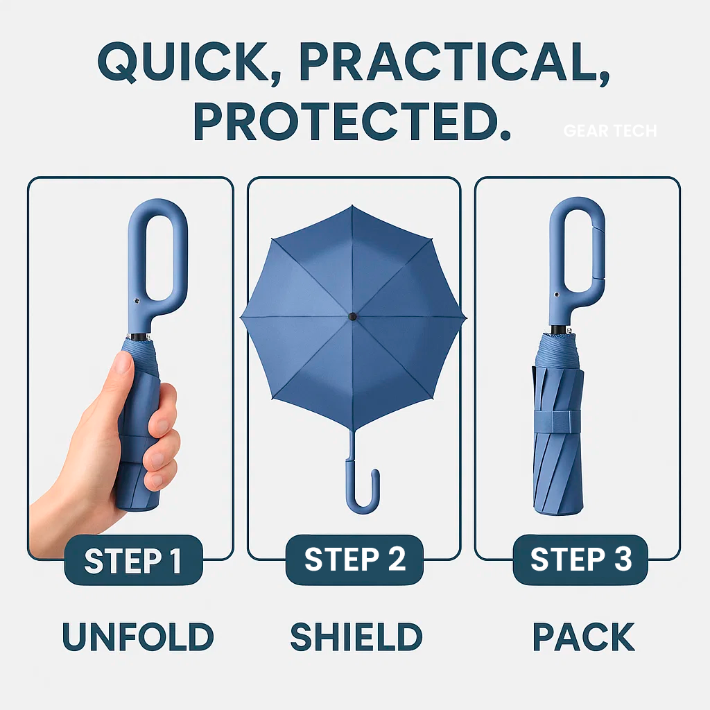 Guarda-chuva automático dobrável resistente ao vento AeroGuard com pega grande e compacto