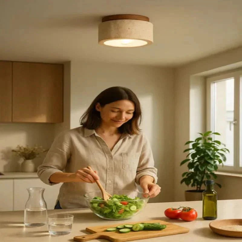 CalmGlow minimalistisk LED-lampe i træ til moderne energieffektive hjem