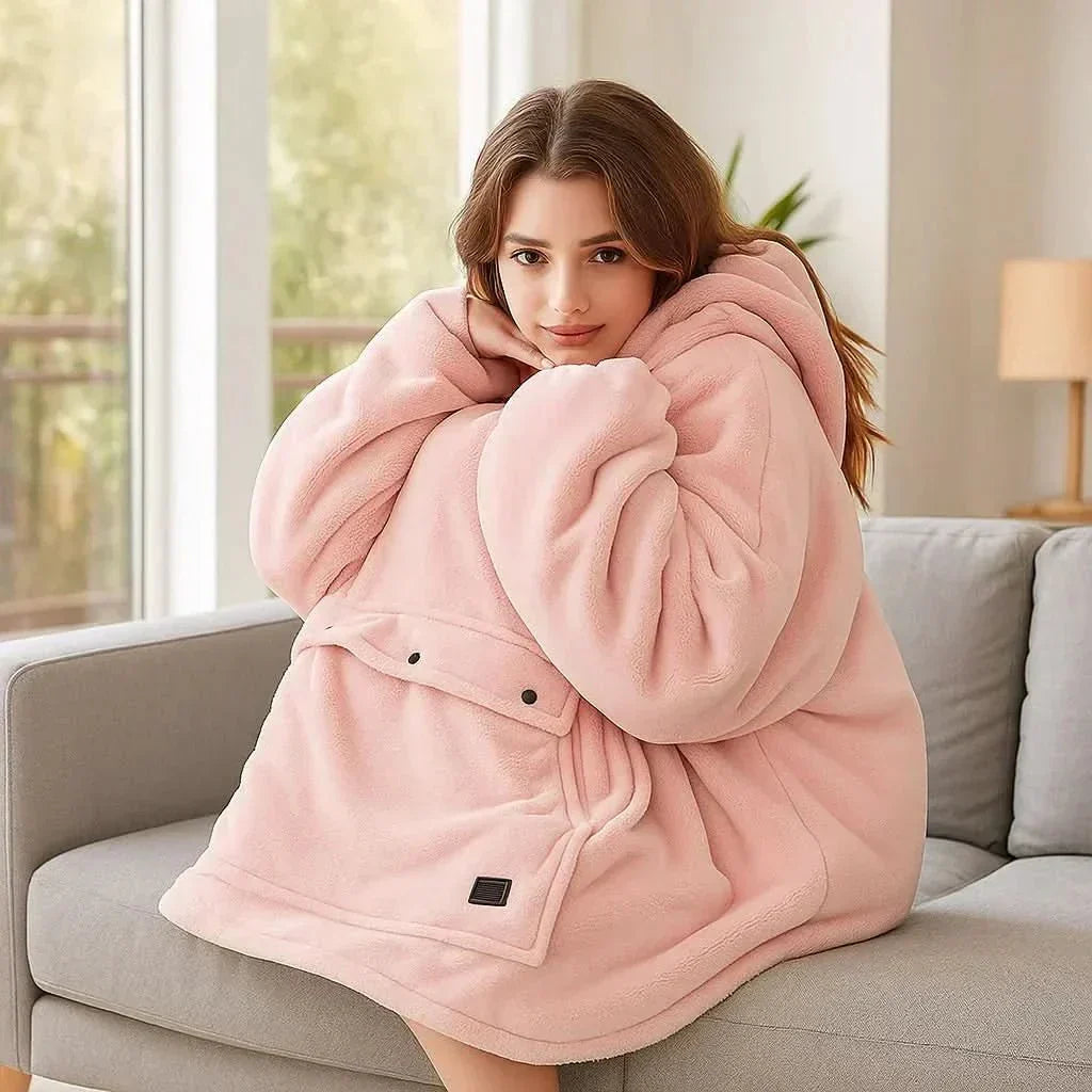 WarmNest USB-ről fűthető takarókapucnis pulóver önmelegítő technológiával az otthonos kényelemért