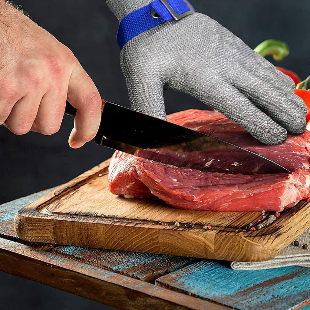 Guante de malla de acero inoxidable grado alimenticio AuroraGuard para uso en cocina
