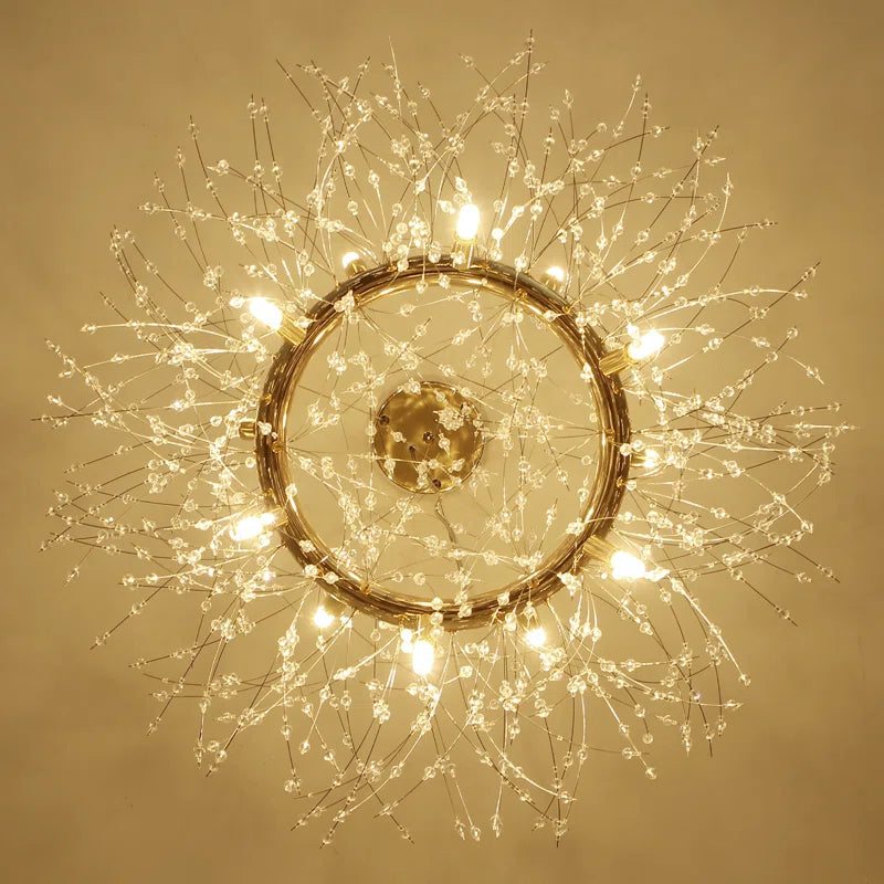 Arisha modern pitypang alakú LED-es függőlámpa — aranyszínű kristályfelület, háromszínű kapcsolóvezérlés