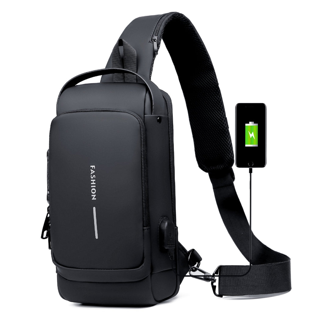Wasserdichte Umhängetasche – Diebstahlsicherer versteckter Reißverschluss – USB 3.0 Ladeanschluss – Oxford – Unisex