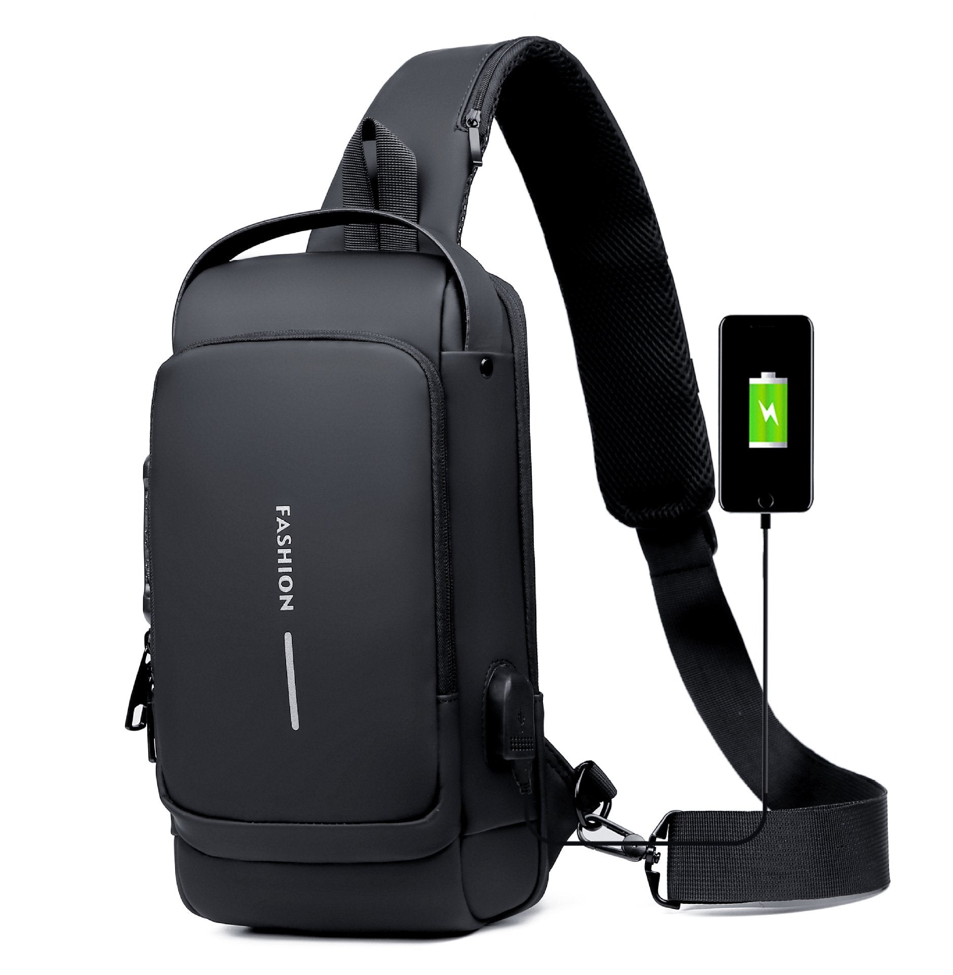 Wasserdichte Umhängetasche – Diebstahlsicherer versteckter Reißverschluss – USB 3.0 Ladeanschluss – Oxford – Unisex