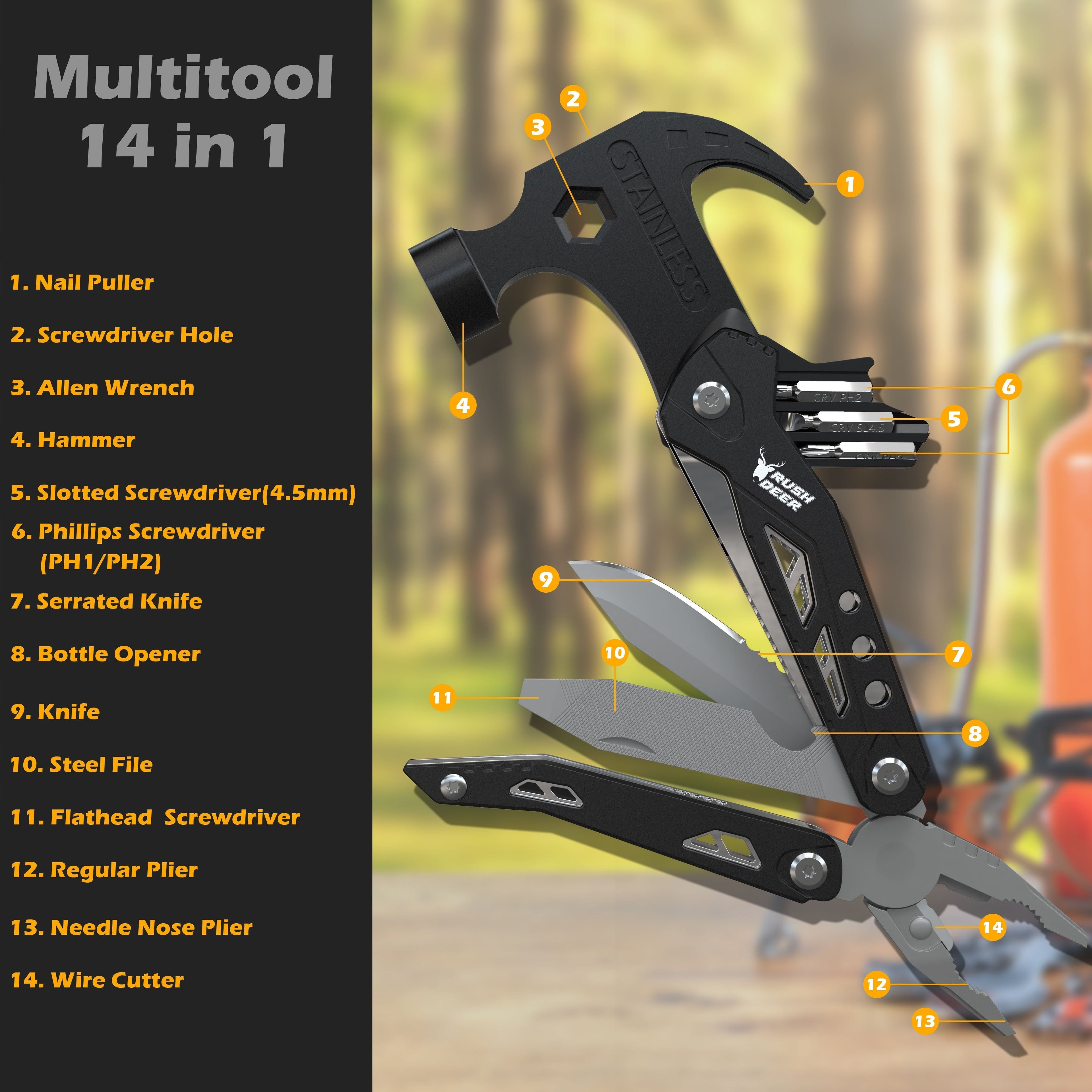 14-i-1 hammer multitool for utendørs bruk