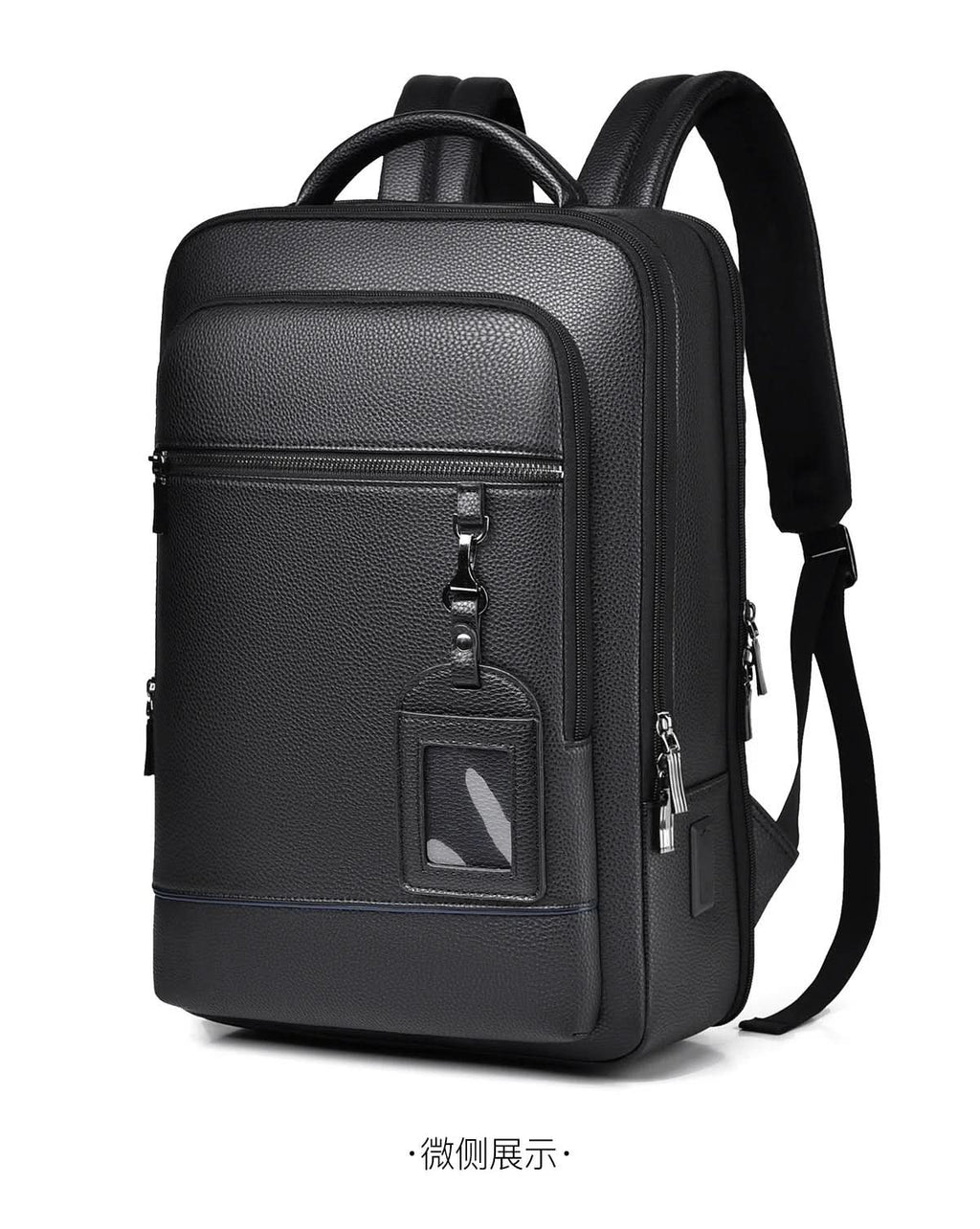 Zaino elegante in pelle con porta USB per laptop da 15.6 pollici, unisex