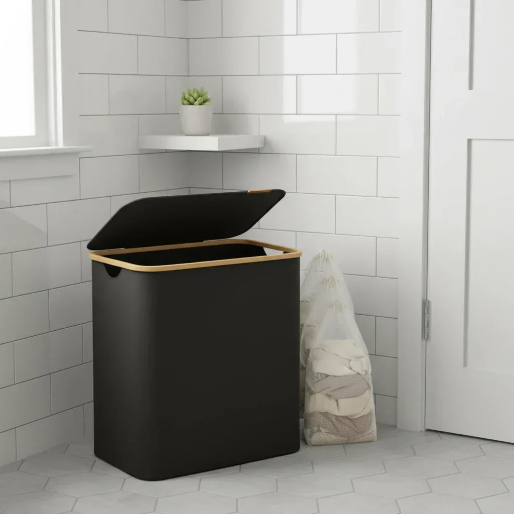 Cesta plegable para la ropa OrgaFlex con tres compartimentos, organizador elegante para el hogar