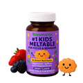 Bottle of berry-flavored meltable chewables with fresh berries