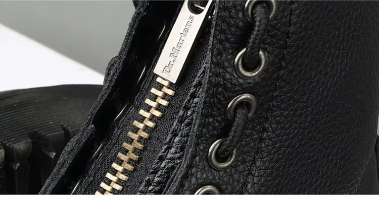 Botas de plataforma de cuero genuino para mujer – Zapatos de motocicleta con cremallera frontal y suelas ópticas