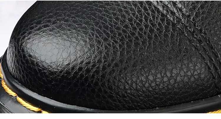 Botas de plataforma de cuero genuino para mujer – Zapatos de motocicleta con cremallera frontal y suelas ópticas