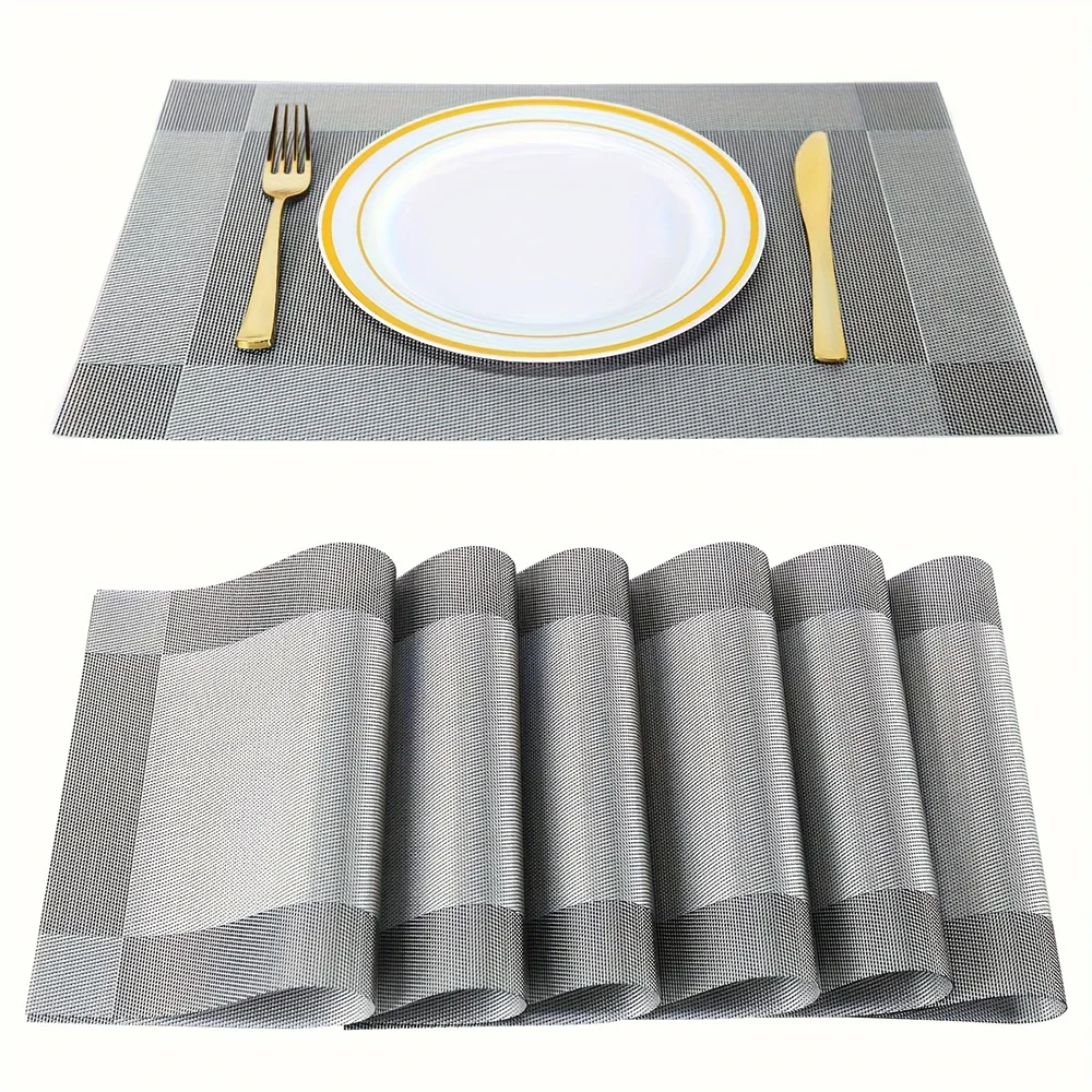 Individuais de mesa entrançados em PVC, resistentes ao calor até 100°C — conjuntos de 4, 6 e 8