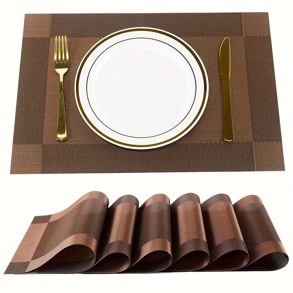 Individuais de mesa entrançados em PVC, resistentes ao calor até 100°C — conjuntos de 4, 6 e 8