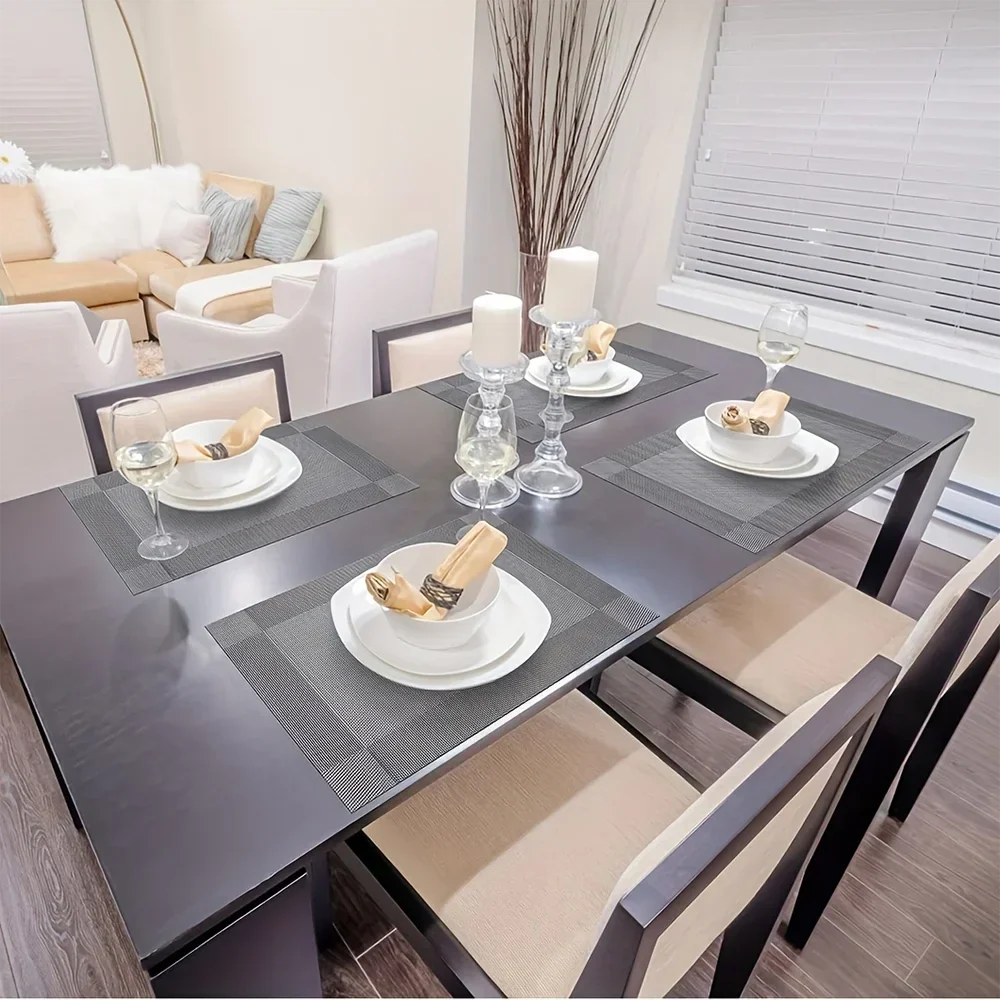 Individuais de mesa entrançados em PVC, resistentes ao calor até 100°C — conjuntos de 4, 6 e 8