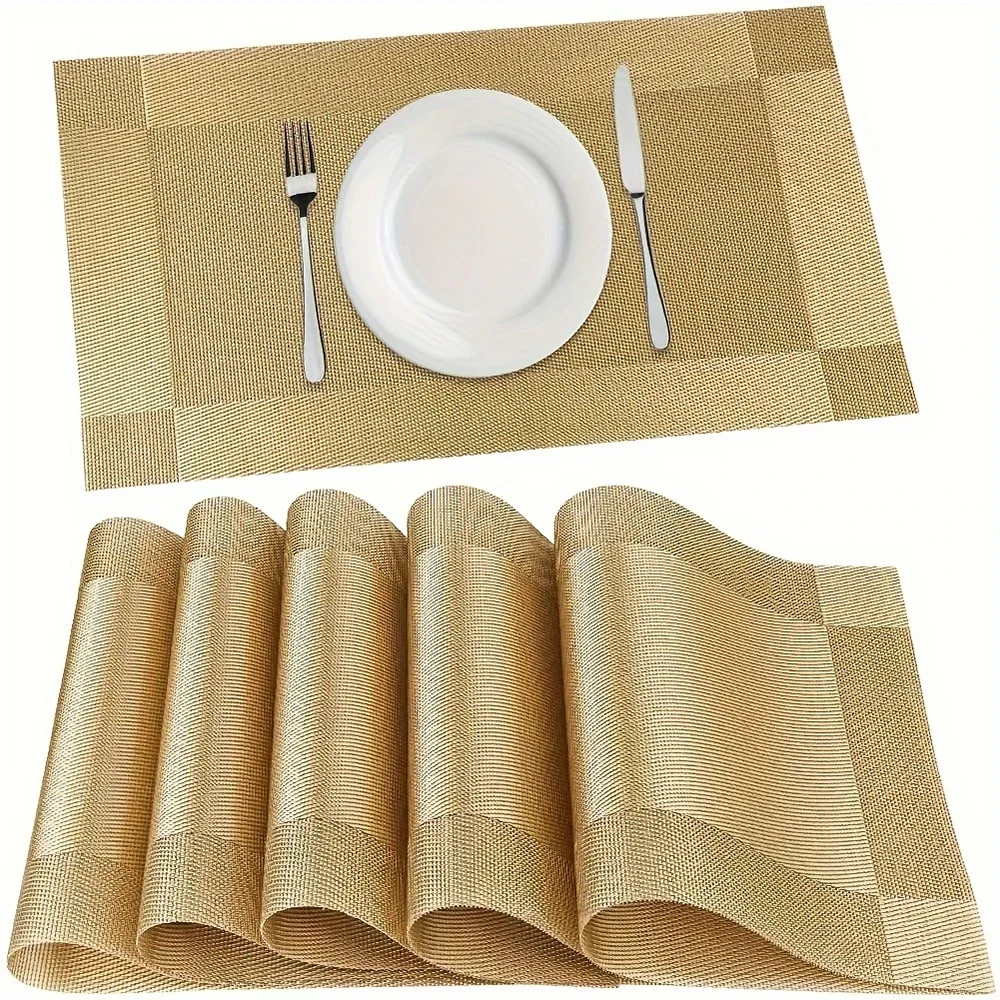 Individuais de mesa entrançados em PVC, resistentes ao calor até 100°C — conjuntos de 4, 6 e 8