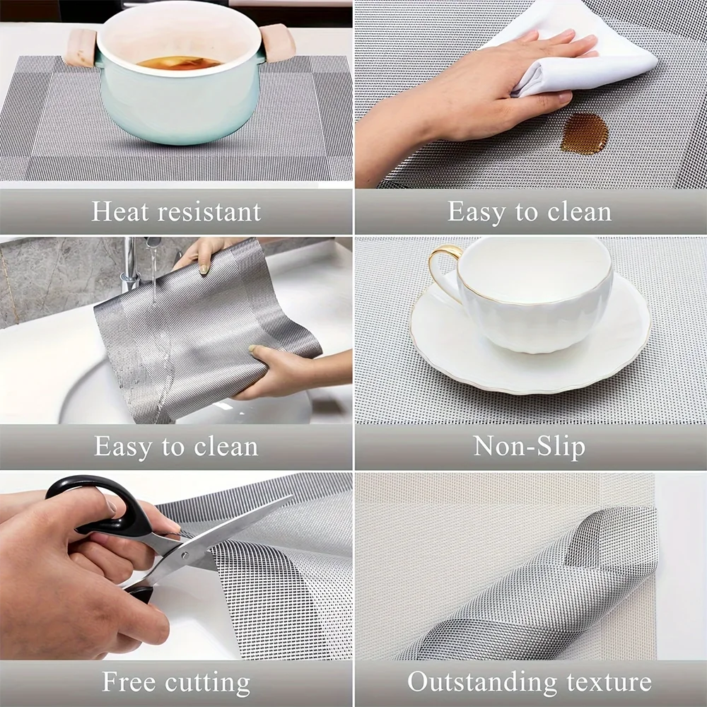 Individuais de mesa entrançados em PVC, resistentes ao calor até 100°C — conjuntos de 4, 6 e 8