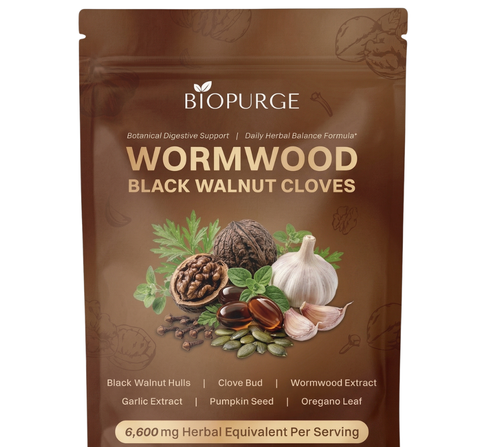 Front of the wormwood black walnut cloves softgel pouch