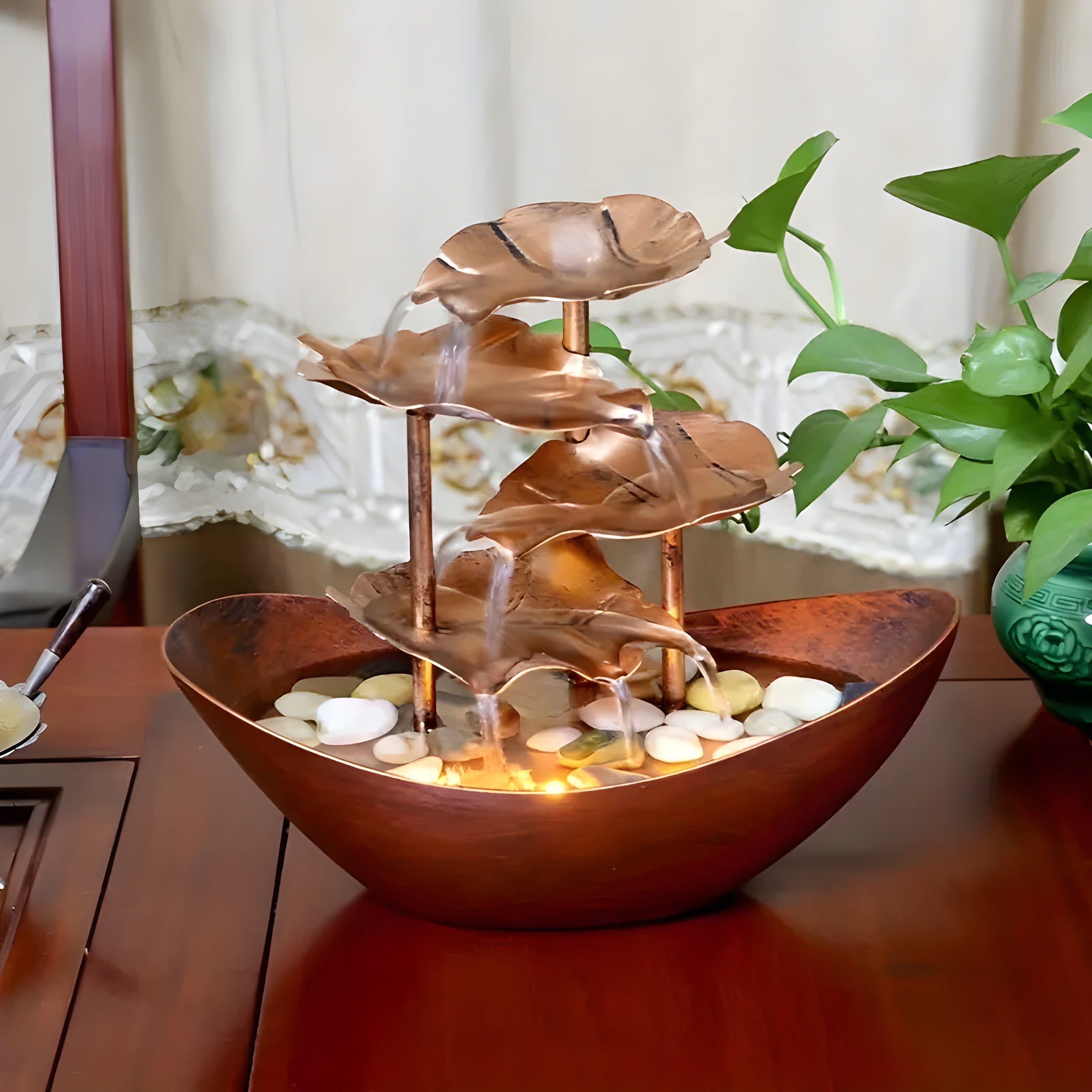 Aquaura - Fontana da tavolo con luci LED e foglie rilassanti