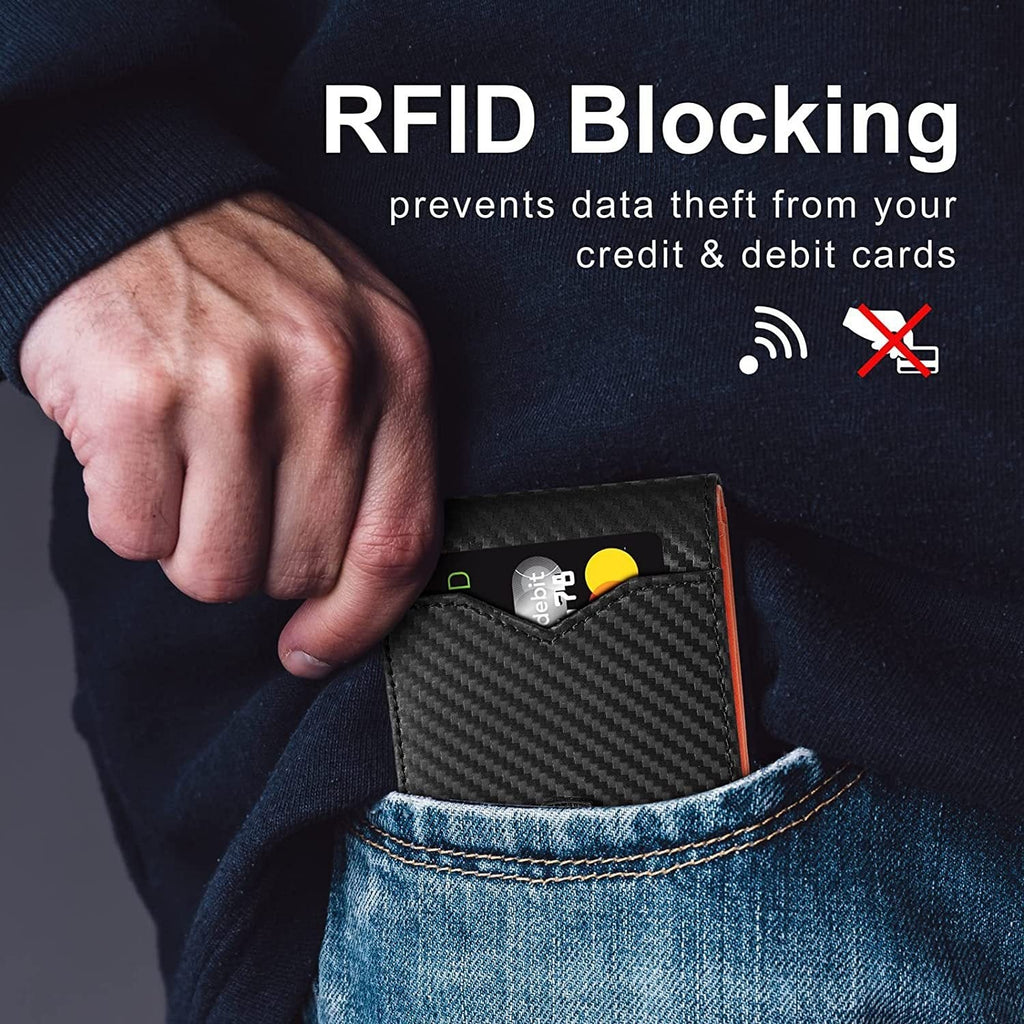 Cartera delgada AeroLuxe para hombre con protección RFID, tarjetero de cuero negro