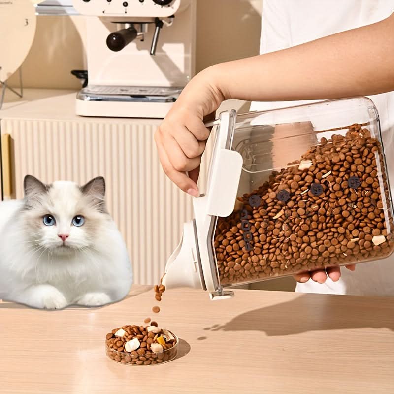 Almacenamiento sellado KibbleGuard para alimento seco de perros y gatos, con taza medidora