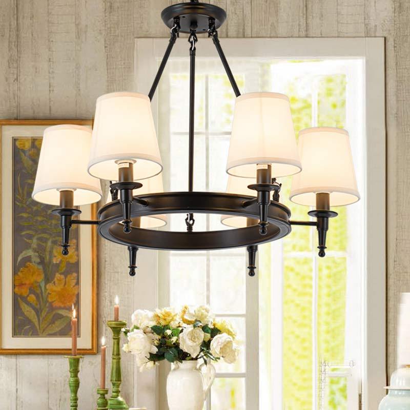 Silva Vintage Ring Chandelier — Metal and Fabric Accents, Black and Copper