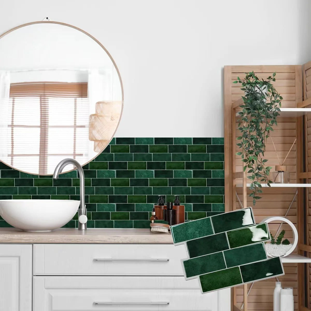 Tilesnap – Vízálló matricák zöld téglamintával a gyors otthoni átalakításhoz