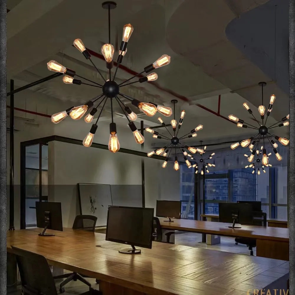 Austin ipari csillár — fekete fém, 18 LED-izzó