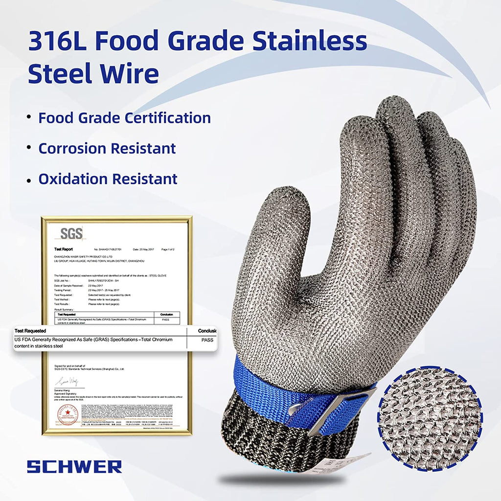 Guante de malla de acero inoxidable grado alimenticio AuroraGuard para uso en cocina