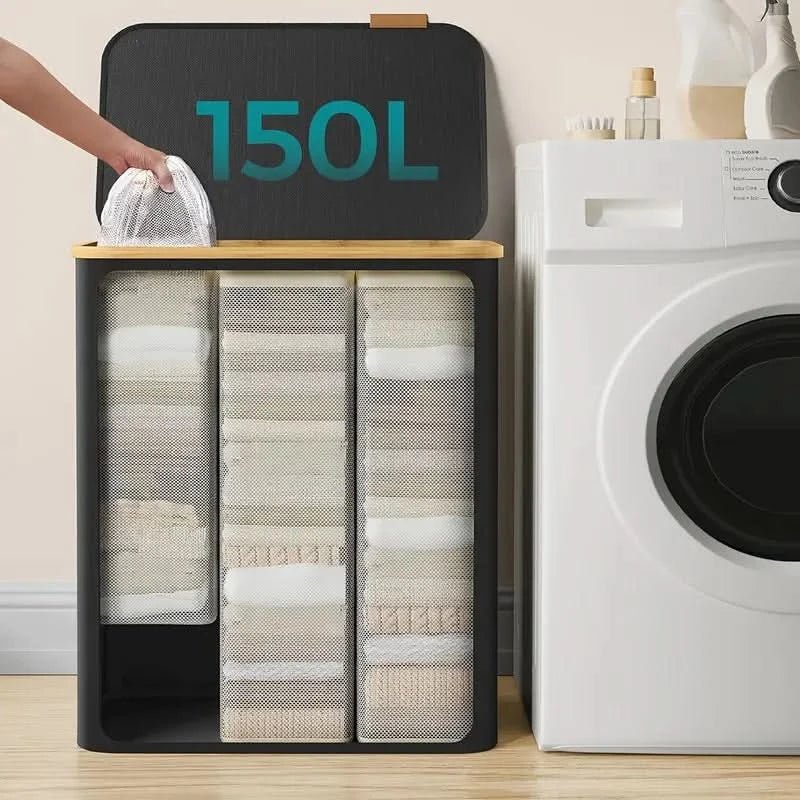 Cesta plegable para la ropa OrgaFlex con tres compartimentos, organizador elegante para el hogar