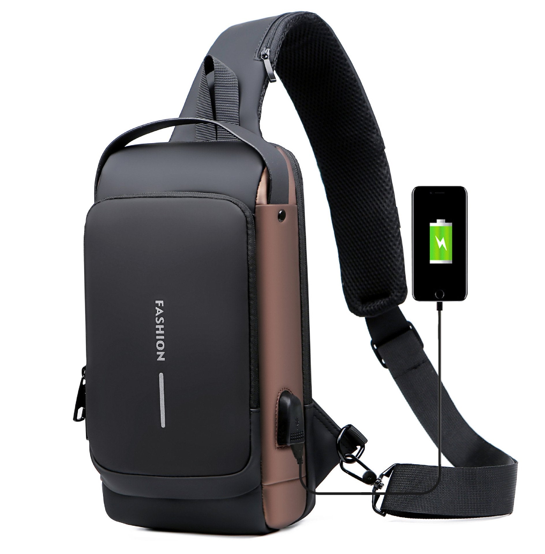 Wasserdichte Umhängetasche – Diebstahlsicherer versteckter Reißverschluss – USB 3.0 Ladeanschluss – Oxford – Unisex