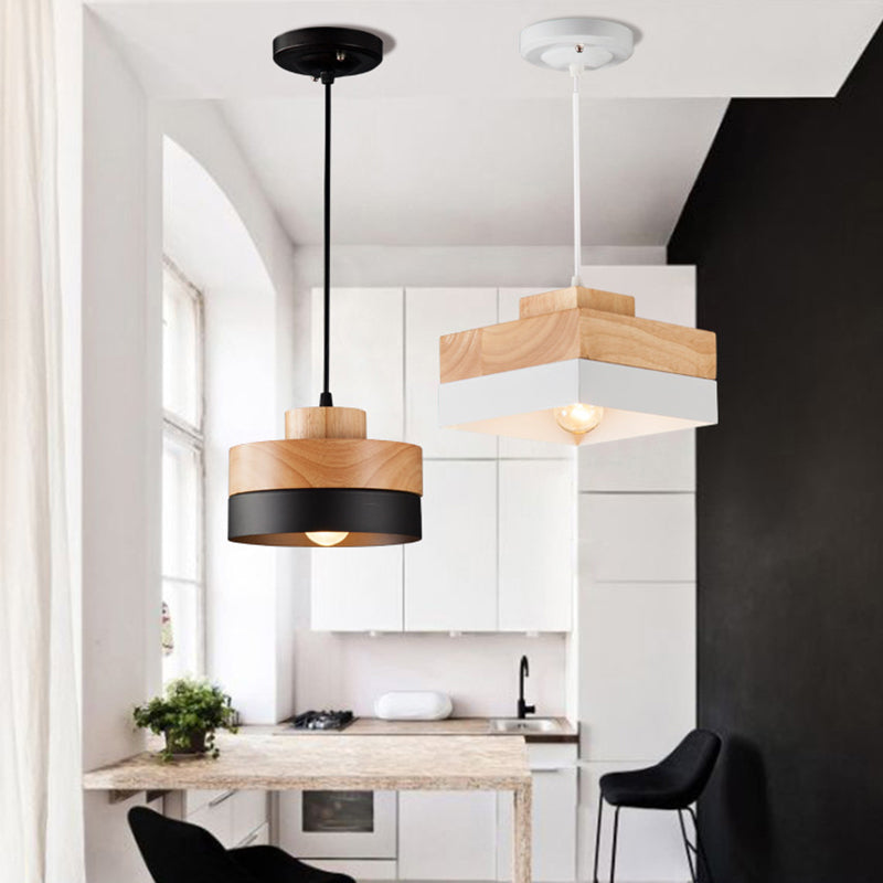Suspension géométrique en bois Aria — design minimaliste noir et blanc