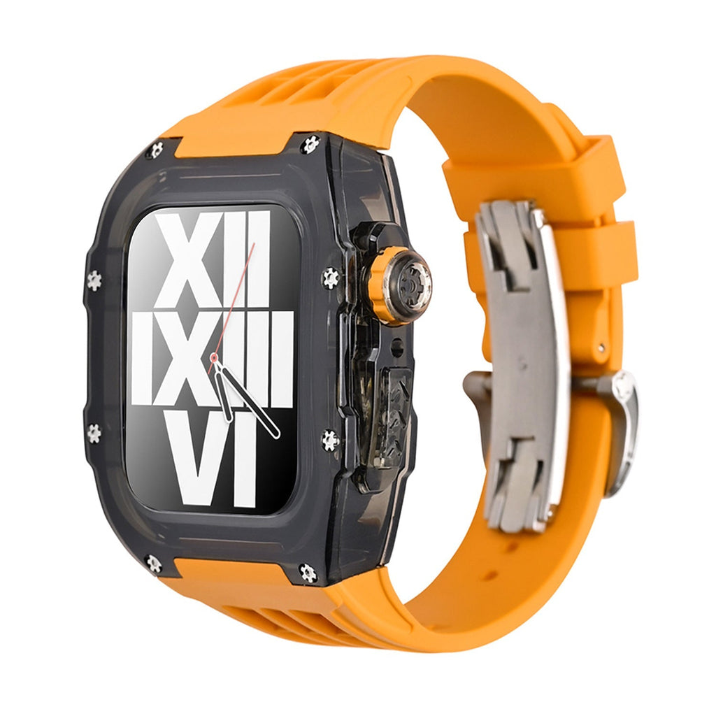 Apple Watch için RM V30 Glacier Serisi Florokauçuk Kayış Siyah Kasa Yenileme Kiti