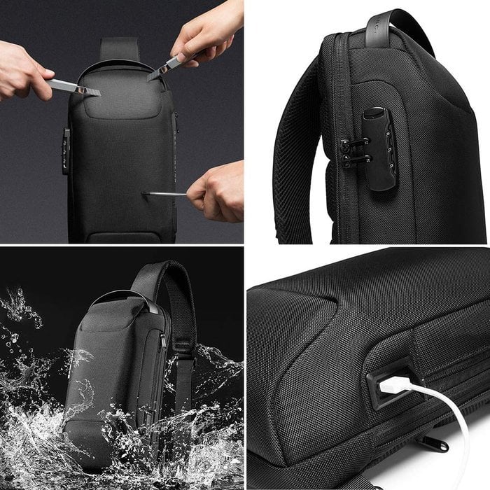Wasserdichte Umhängetasche – Diebstahlsicherer versteckter Reißverschluss – USB 3.0 Ladeanschluss – Oxford – Unisex