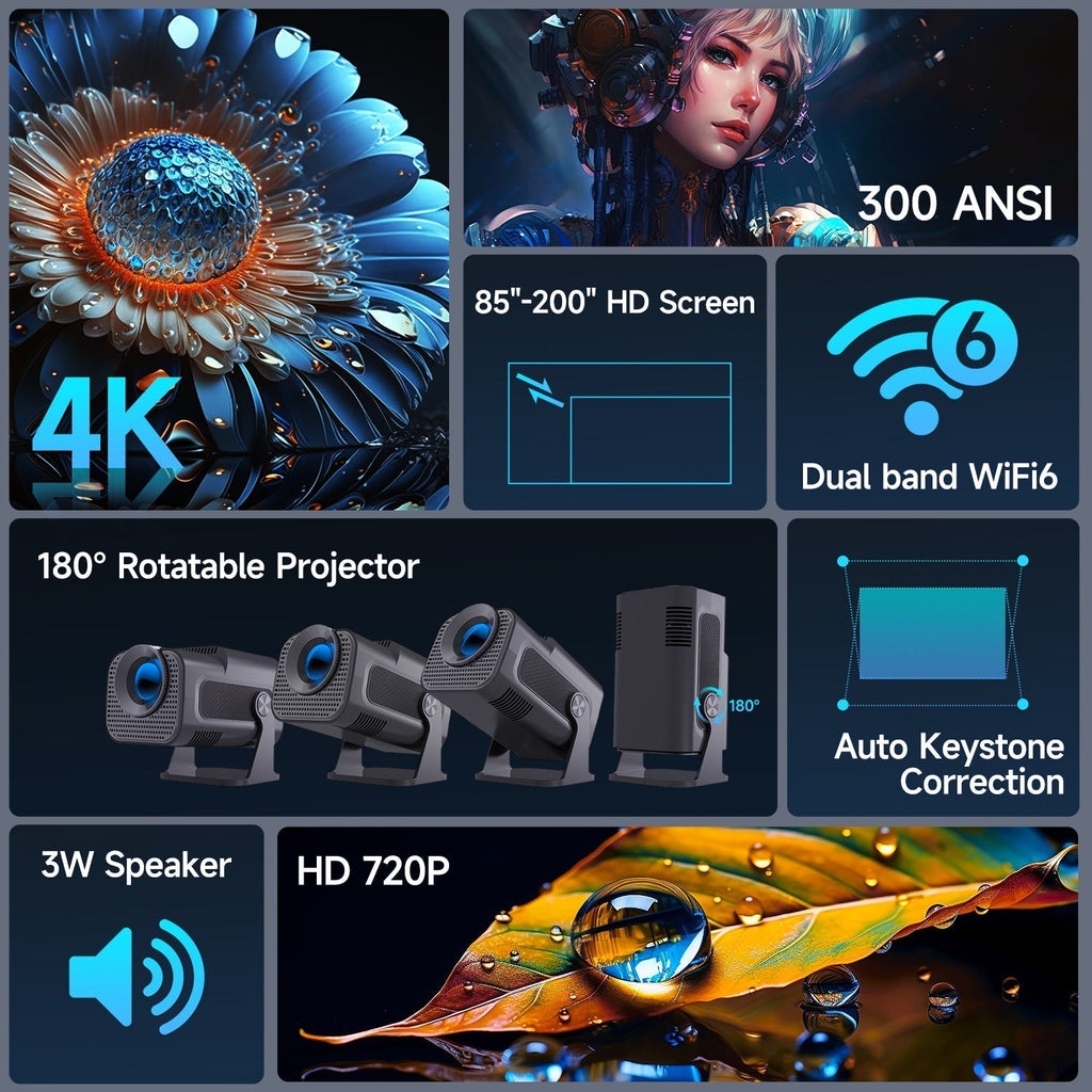 Novo Projetor Mini NovaCrest 4K Melhorado para Uso Doméstico