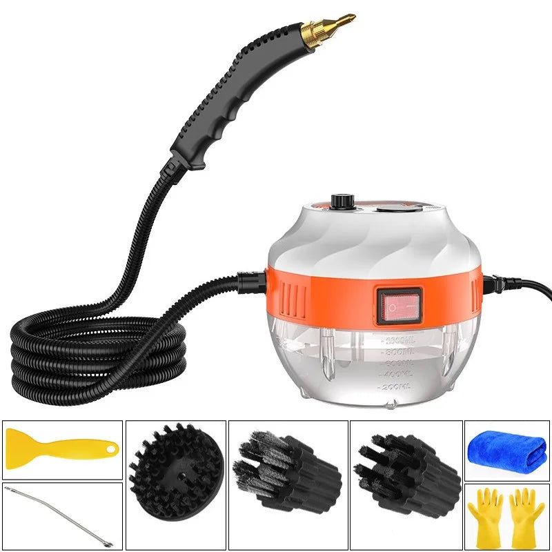 Pembersih Stim Tekanan Tinggi - 2800W - Tanpa Bahan Kimia - Untuk Dapur, Kereta & Bilik Mandi - Jingga & Putih