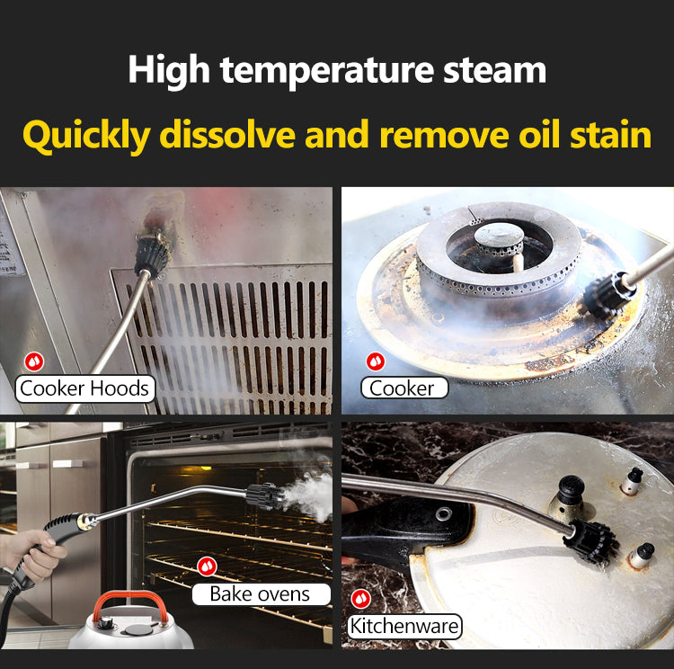 Pembersih Stim Tekanan Tinggi - 2800W - Tanpa Bahan Kimia - Untuk Dapur, Kereta & Bilik Mandi - Jingga & Putih