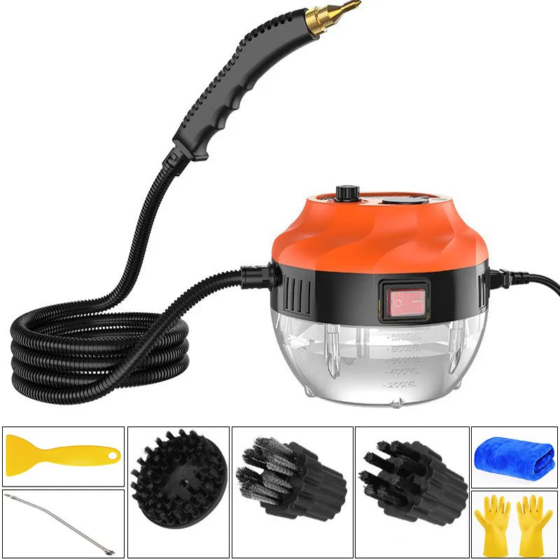 Pembersih Stim Tekanan Tinggi - 2800W - Tanpa Bahan Kimia - Untuk Dapur, Kereta & Bilik Mandi - Jingga & Putih