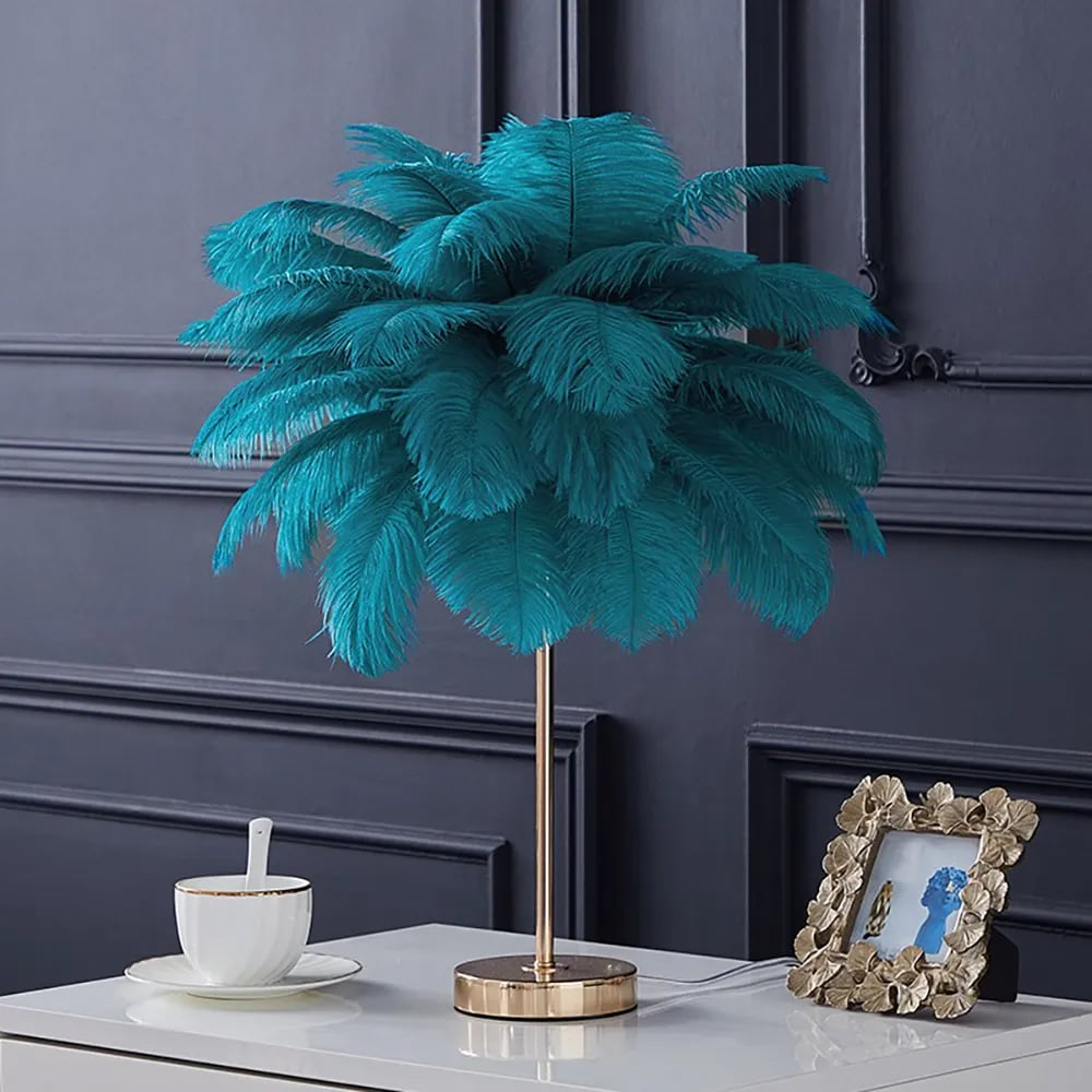 Loftus Art Deco zlatá stolní lampa s peřím