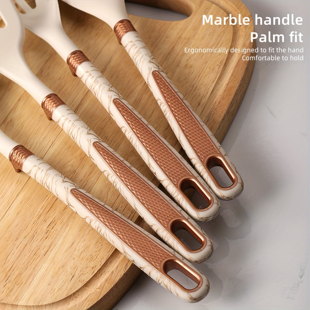 Set keukengerei van siliconen - Kookly - Antiaanbakgereedschap - Licht houten handvatten