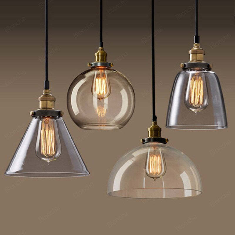 June Industrial Pendant Lamp — Clear, Amber & Smoke Grey Glass Shade