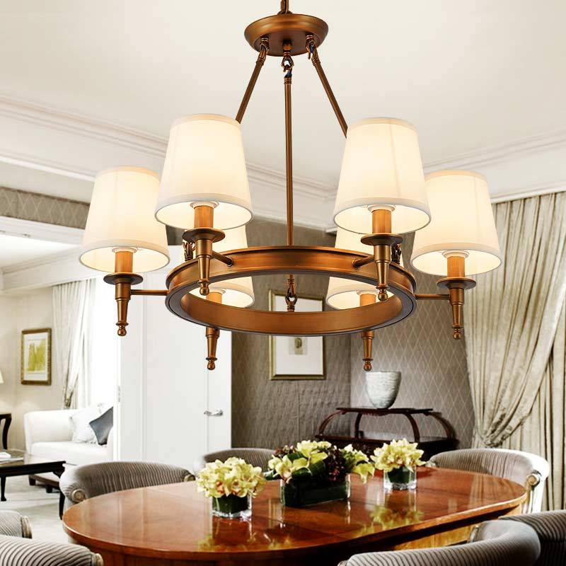 Silva Vintage Ring Chandelier — Metal and Fabric Accents, Black and Copper